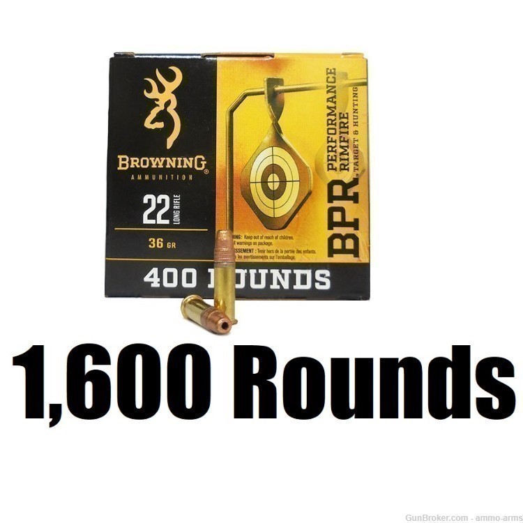 Browning Ammunition .22 LR 36 Grain Copper Plated Hollow Point 1600 Rounds-img-1