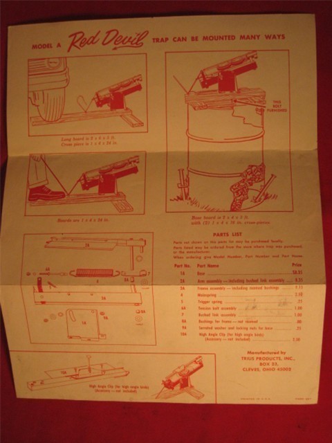 Red Devil Target Trap Model A Original Manual 1967 Trius Products-img-1