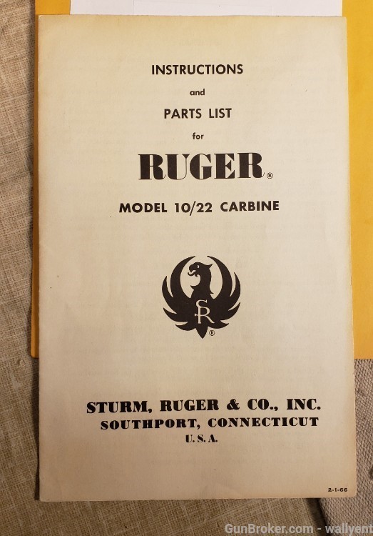 Ruger Model 10/22 Carbine Factory Original Manual dated 2-1- 66 -img-1
