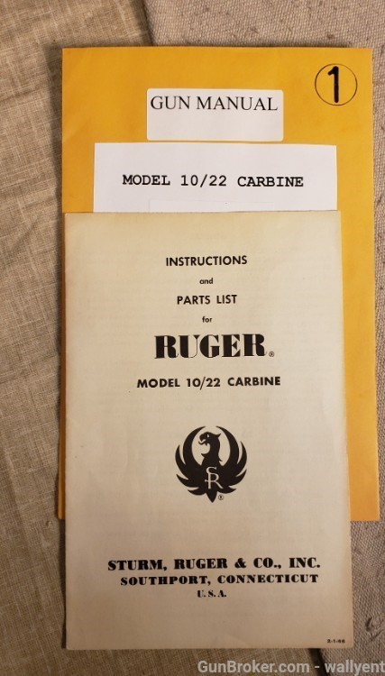 Ruger Model 10/22 Carbine Factory Original Manual dated 2-1- 66 -img-0