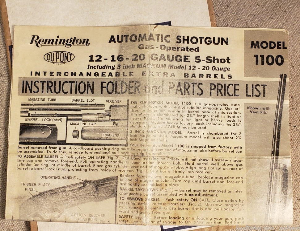 Remington 1100 Automatic Shotgun 12-16-20 Gauge Manual 5-Shot 3'Magnum -img-1