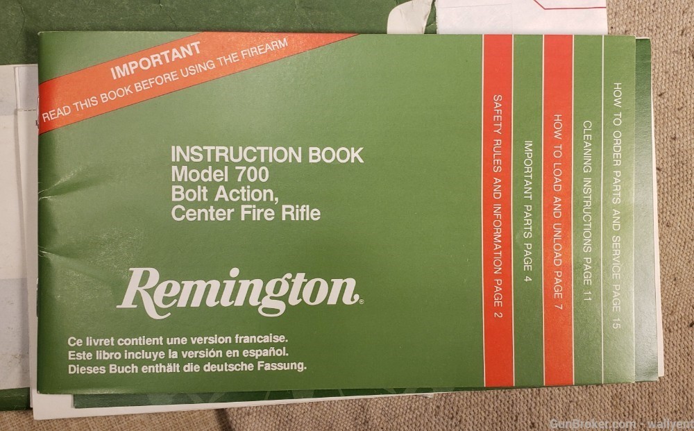 Remington Model 700 Bolt Action Rifle Manual RD5461 Rev 397 Factory #1444  -img-1