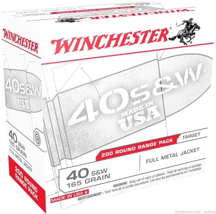 Winchester Ammo USA Centerfire .40 Smith & Wesson (S&W) 165gr FMJ-img-0