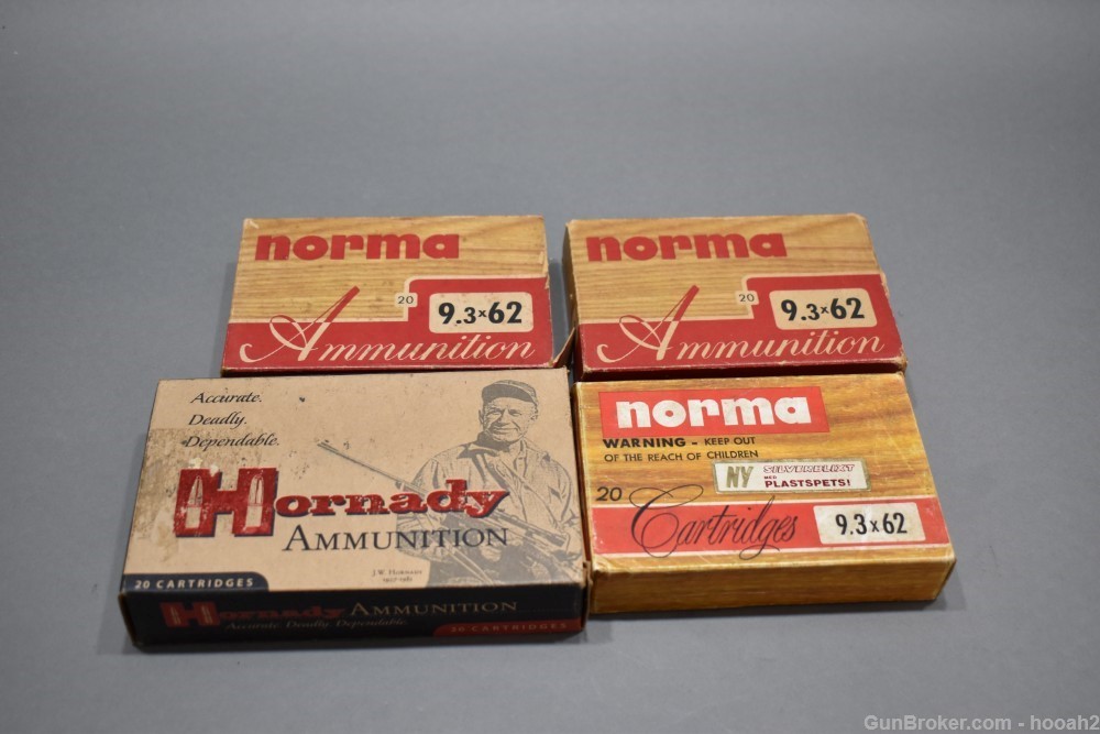 4 Boxes 58 Rds & 10 Fired Brass Norma & Hornady 9.3x62 Rifle Ammunition-img-0