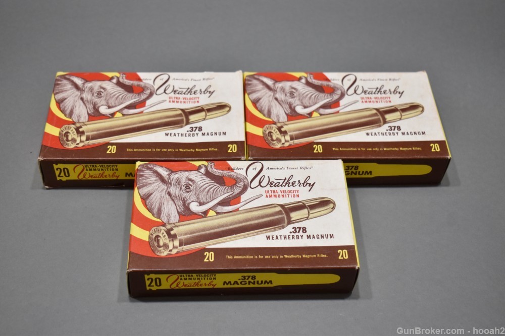 3 Vintage Boxes 378 Weatherby Magnum 300 G Soft Point Elephant Box-img-0