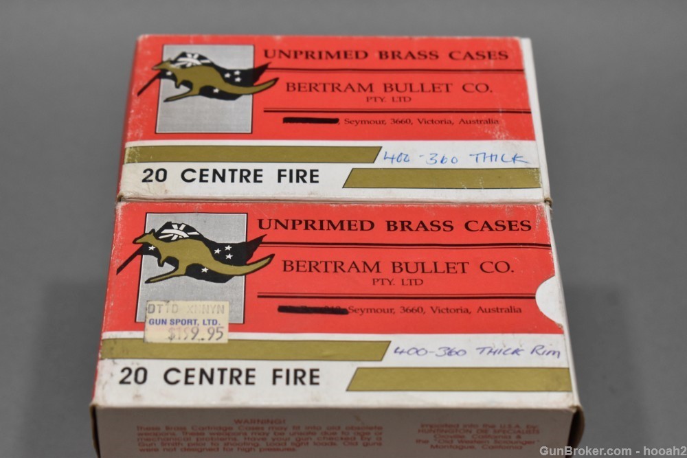 2 Boxes 40 Ct Bertram Bullet Company 400-360 Thick Rim Brass Reloading Case-img-1