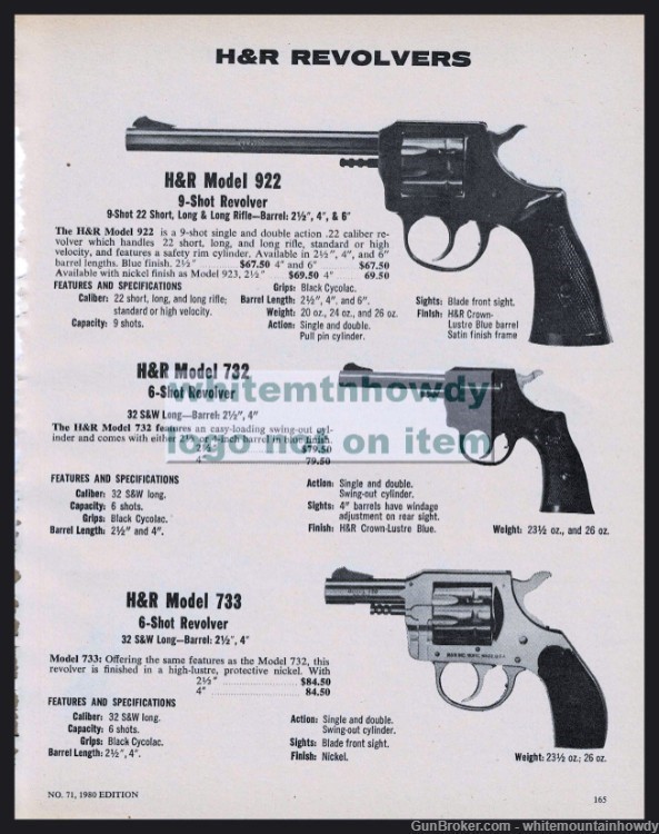 1980 HARRINGTON & RICHARDSON H&R 022, 732, 733 Revolver PRINT AD-img-0