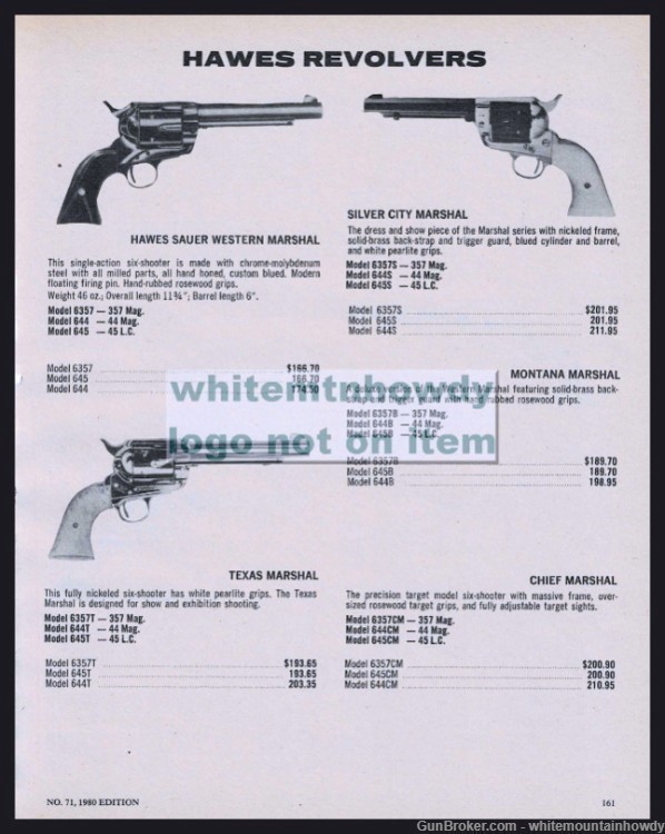 1980 HAWES Sauer Westrn, Silver City, Texas Marshall Revolver PRINT AD-img-0