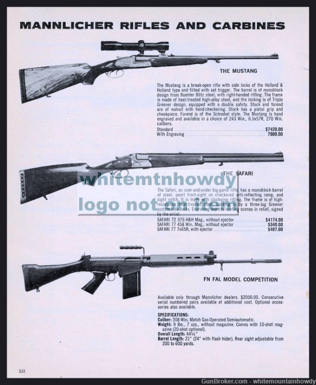 1980 MANNLICHER Mustang, Safari, FN FAL Competition Rifle Carbine AD, -img-0