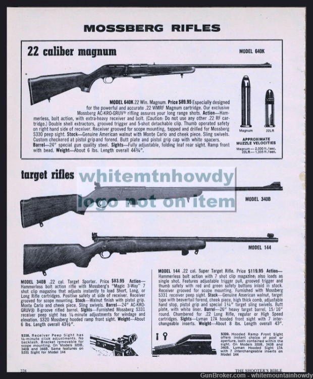 1980 MOSSBERG 740K .22 Magnum, 340B and 144 Target Rifle PRINT AD-img-0