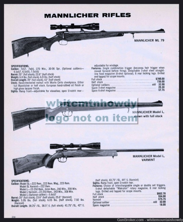 1980 MANNLICHER  ML 79, L and Varmint Rifle PRINT AD-img-0