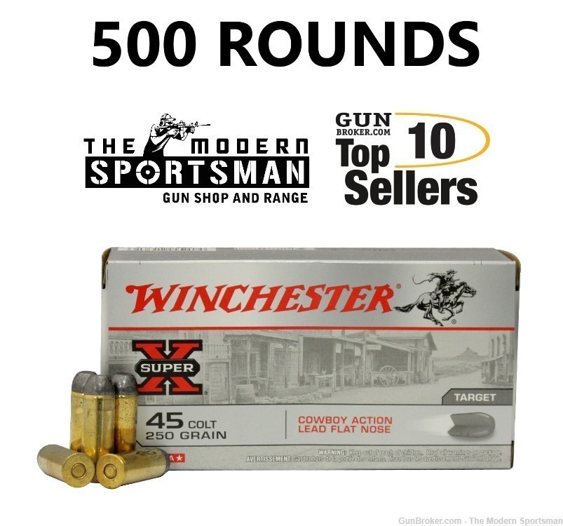 500 Winchester 45 Colt 250gr Lead Flat Nose Super X Cowboy Action 500rds-img-0