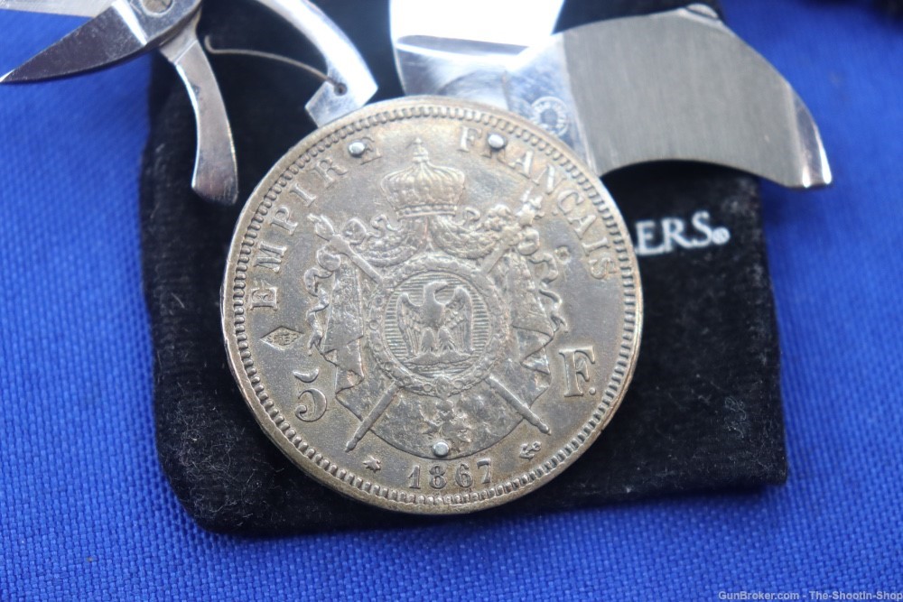 RARE 1867 Empereur Napoleon III 5 Francs Pocket Knife File Scissors Coin 5F-img-4