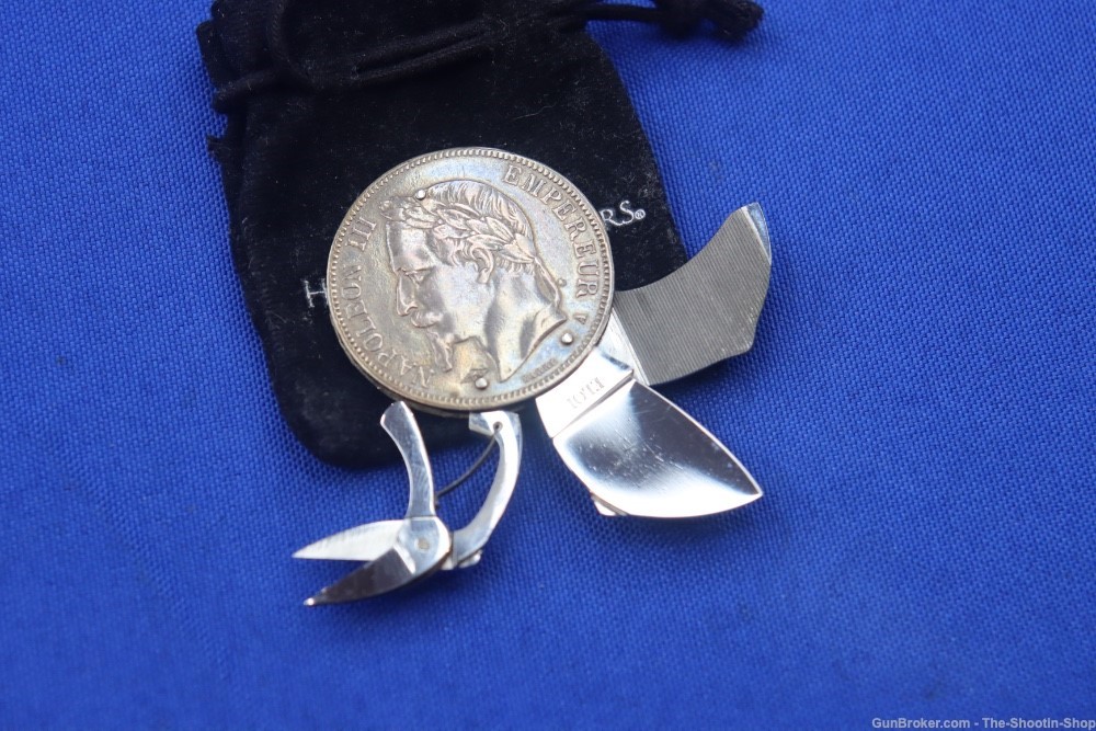 RARE 1867 Empereur Napoleon III 5 Francs Pocket Knife File Scissors Coin 5F-img-0