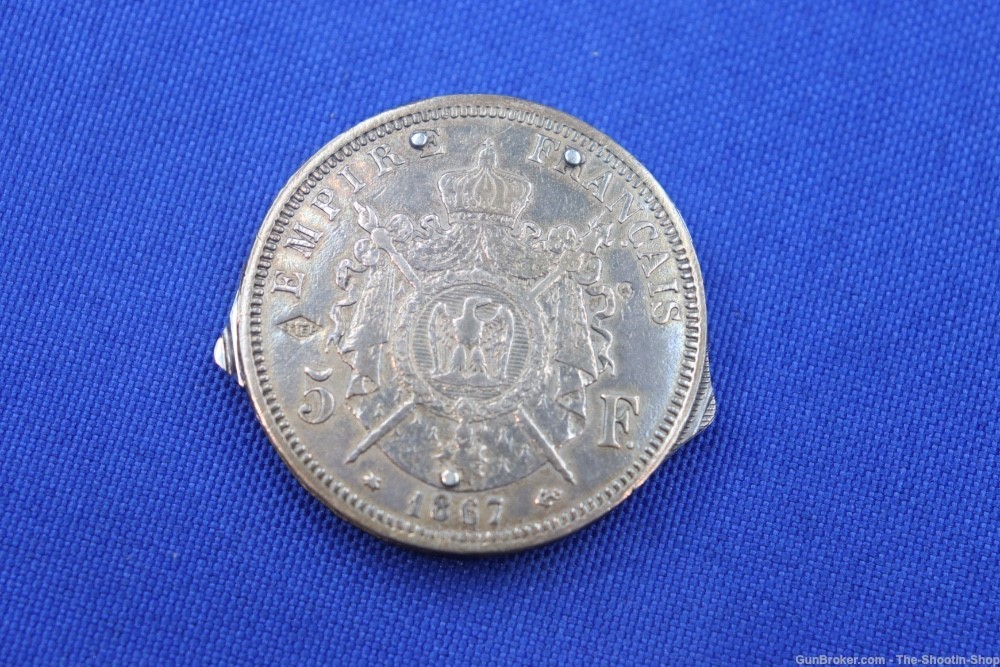 RARE 1867 Empereur Napoleon III 5 Francs Pocket Knife File Scissors Coin 5F-img-7