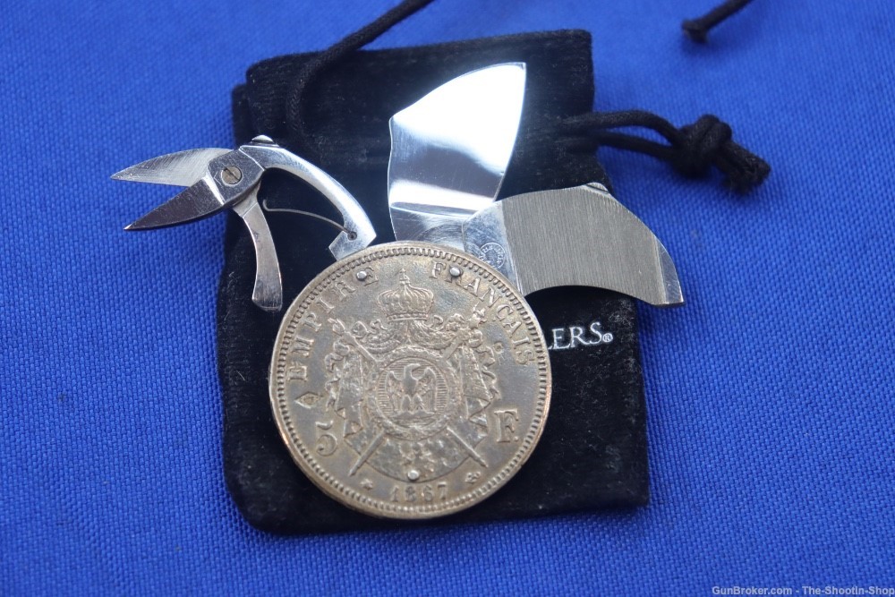 RARE 1867 Empereur Napoleon III 5 Francs Pocket Knife File Scissors Coin 5F-img-3