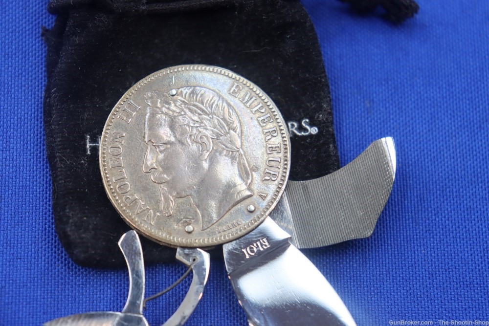 RARE 1867 Empereur Napoleon III 5 Francs Pocket Knife File Scissors Coin 5F-img-1