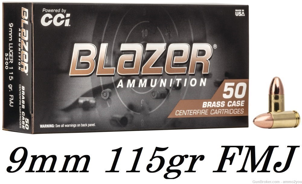 CCI Blazer Brass 9mm Luger 115 Grain FMJ 50Rd 5200-img-0