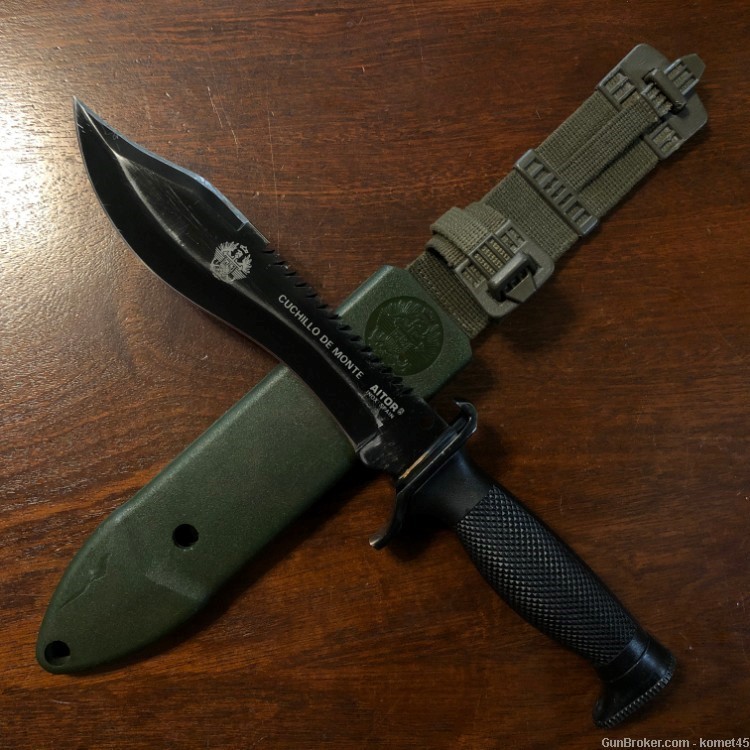Spanish Army Aitor Cuchillo De Monte Sawback Combat Knife & Scabbard-img-0