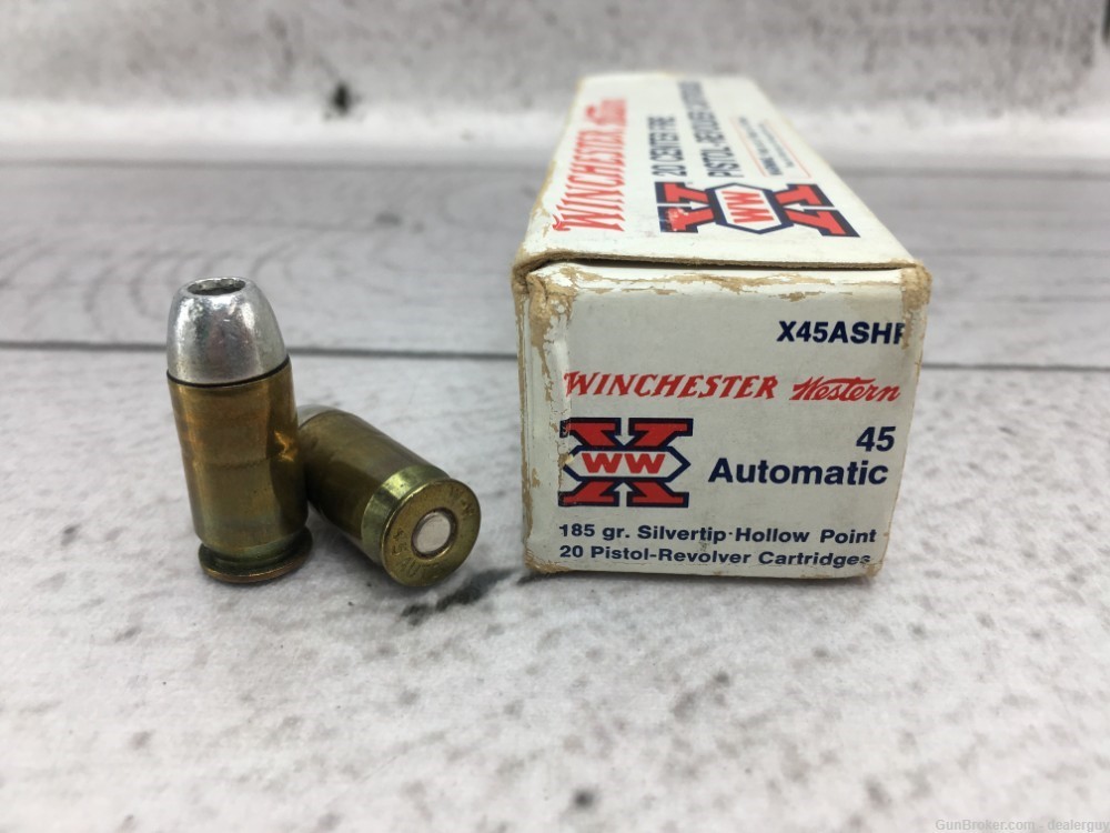 Winchester Western 45 Auto 185gr. Silvertip Hollow Point 20 Rounds Vintage-img-3