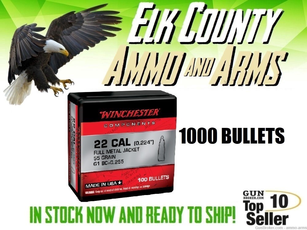 1000 Bullets Winchester .22 Cal Reloading Bullets 5.56 NATO .224 WB556MC55X-img-0