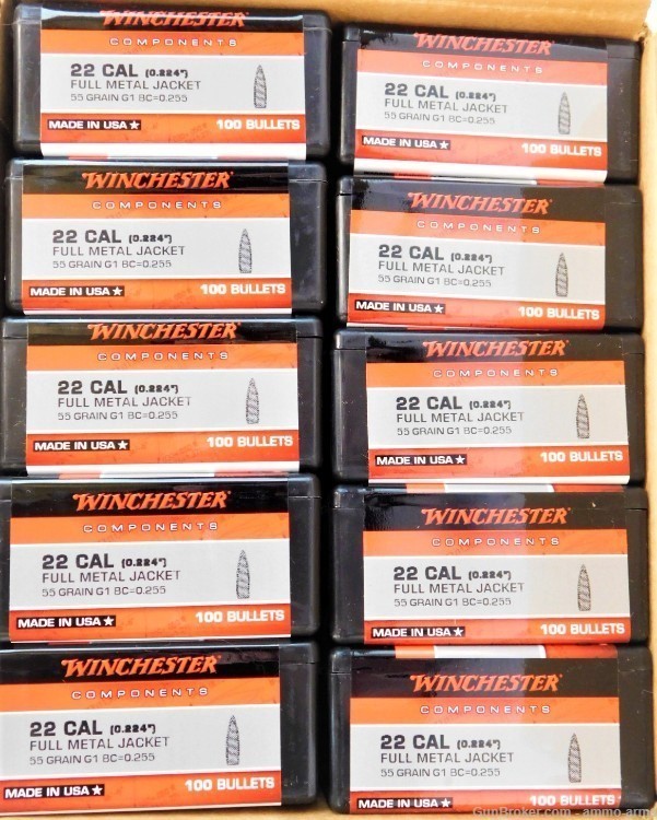 1000 Bullets Winchester .22 Cal Reloading Bullets 5.56 NATO .224 WB556MC55X-img-1