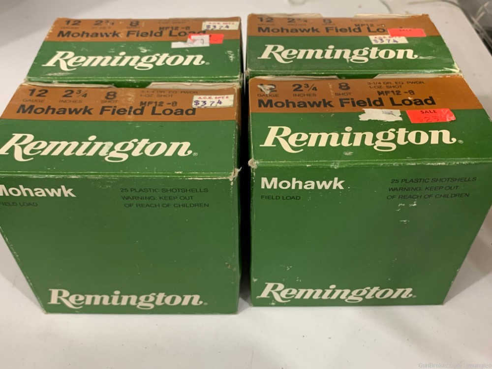 NOS 4 Boxes Vintage Remington Mohawk Field Load 12 Gauge 8 Shot  2.75"    -img-0