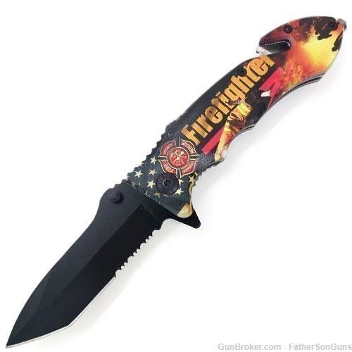 AMERICAN FIREFIGHTER 3 SPRING ASSISTED COLLECTABLE KNIFE-STOCKING STUFFER-img-0