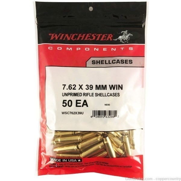 Winchester Ammo WSC762X39U Unprimed Cases 7.62x39mm Rifle Brass/ 50 Per Bag-img-0