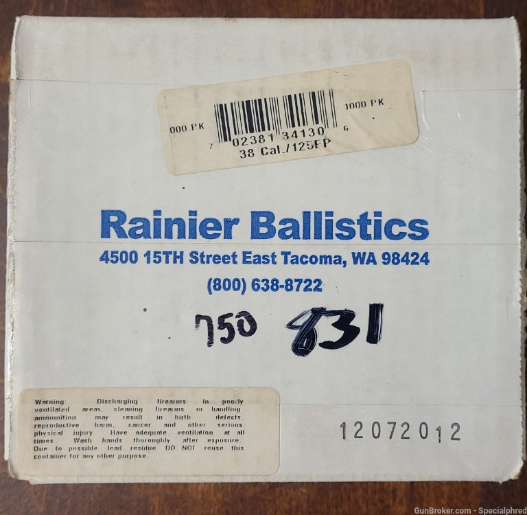 Rainier .38 Caliber .357 Diameter Full Metal Jacket Flat Point Lead Safe-img-0