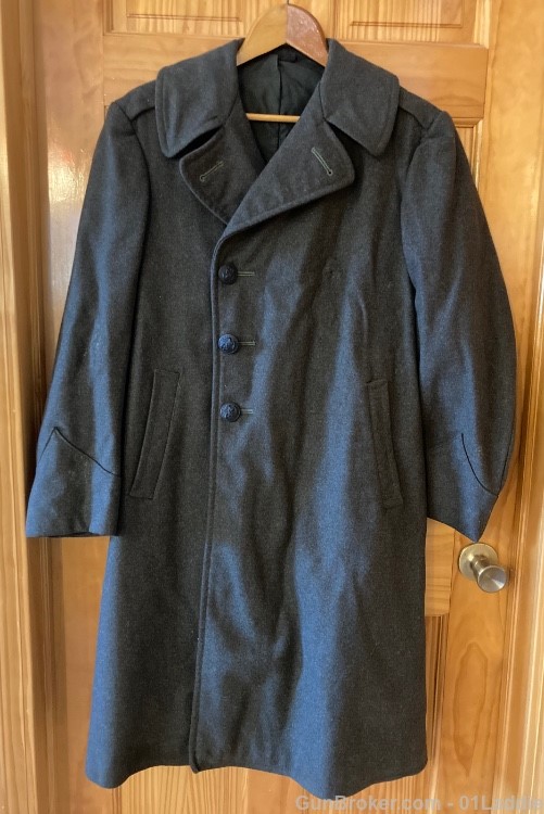 Dark Green Vintage Navy Coat with all buttons and belt.-img-0