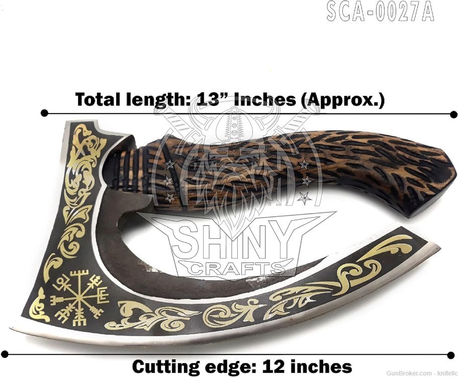 Handmade Viking Steel Pizza Axe with Golden Etching Authentic Medieval -img-1