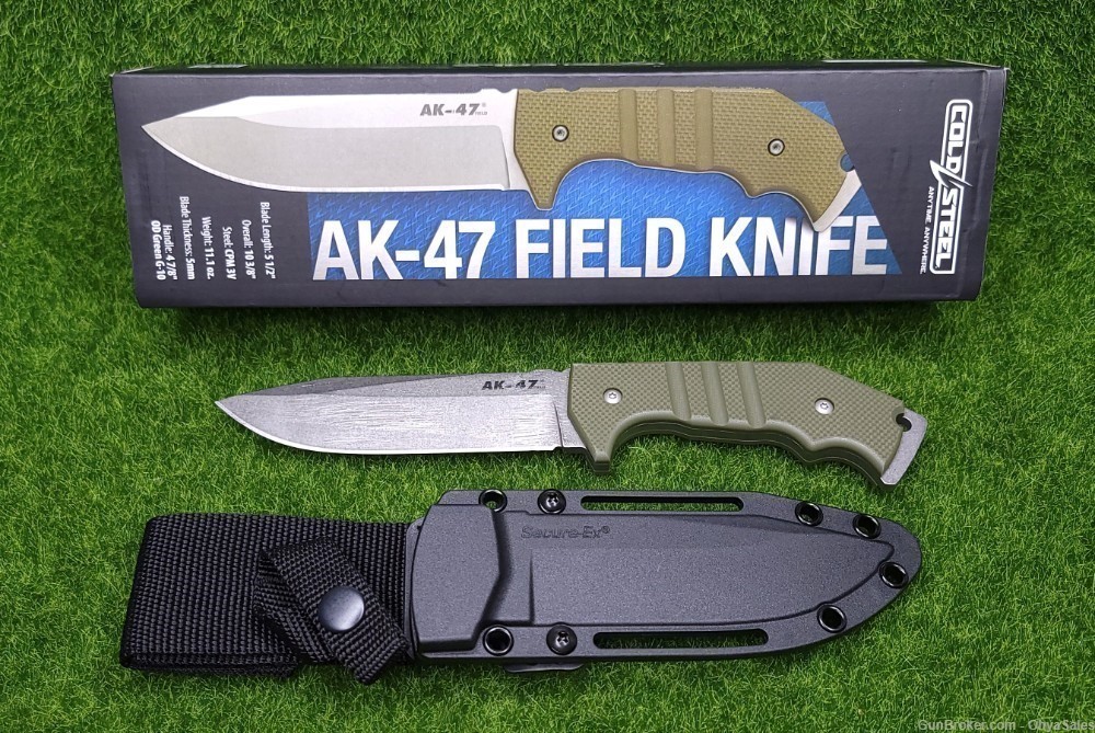 Cold Steel AK-47 Field Knife Fixed 5.5" CPM-3V Stonewashed Blade, OD Green -img-0