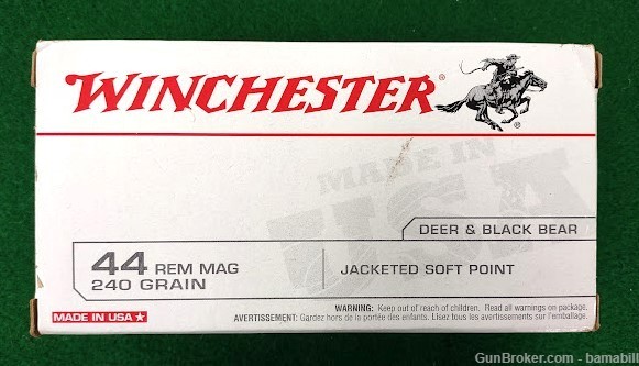  44 Rem Mag,  WINCHESTER,  240 Grain Jacketed Soft Point,  Box of 50-img-1
