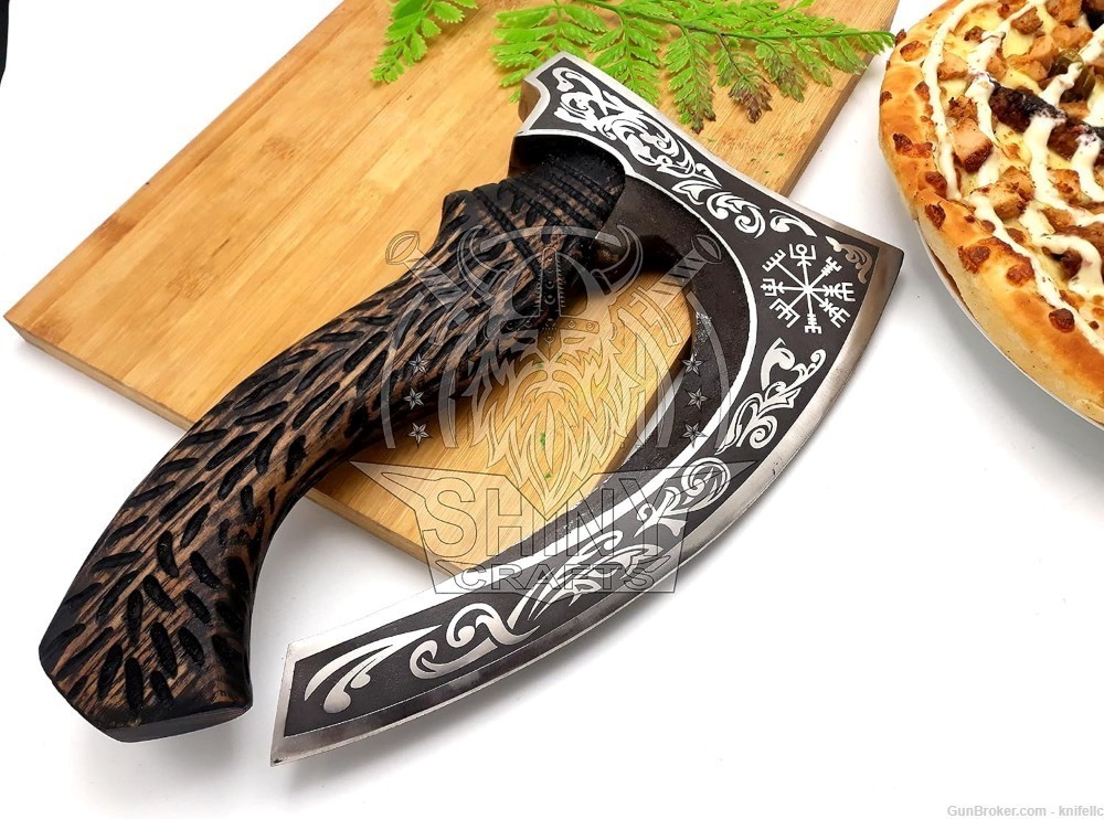 Handmade Viking Steel Pizza Axe Authentic Medieval Pizza Cutter Axe-img-0