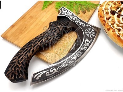 Handmade Viking Steel Pizza Axe Authentic Medieval Pizza Cutter Axe