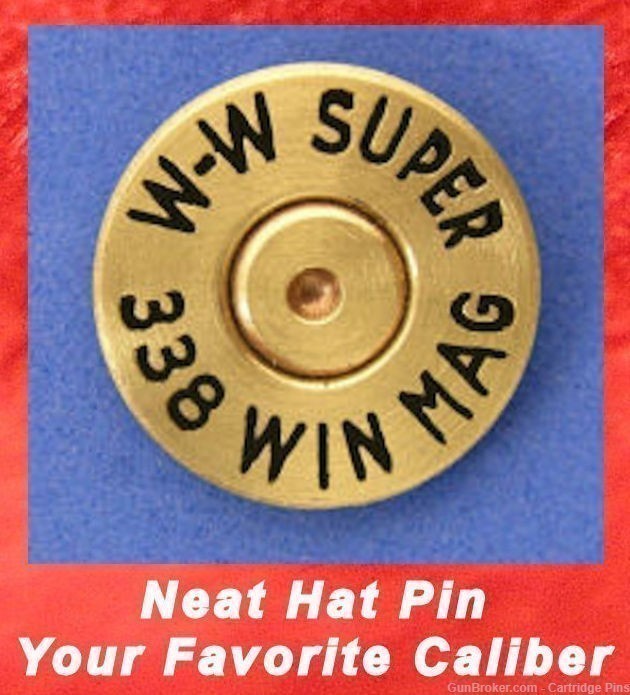 Winchester W-W SUPER 338 WIN MAG  Cartridge Hat Pin  Tie Tac  Ammo Bullet-img-0