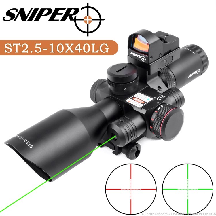Sniper 2.5-10x40 Combo Rifle Scope Red&Green Mil-dot Reticle Green Laser-img-0