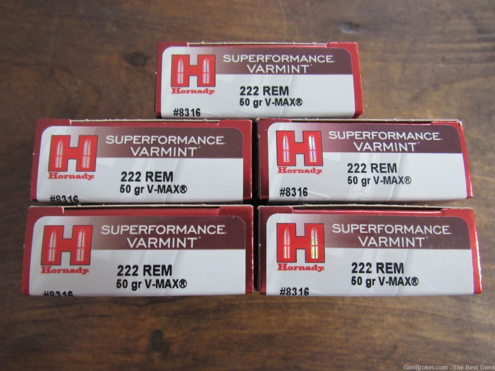 100 Rds Hornady Superformance Varmint 222 Rem Remington 50 Gr V-MAX #8316-img-1