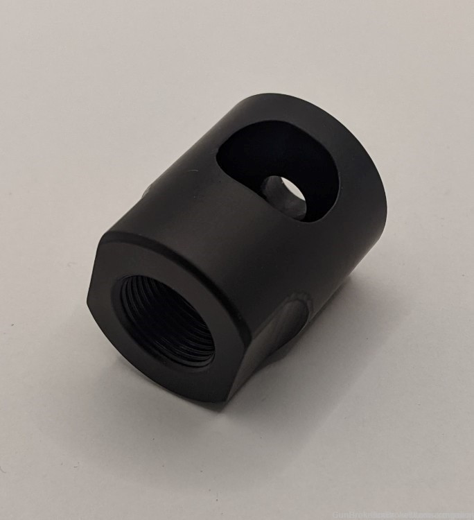 .22 Muzzle Brake 1/2x28 for .22Cal BLACK anodized, 0.90" Round, Cup Port-img-1