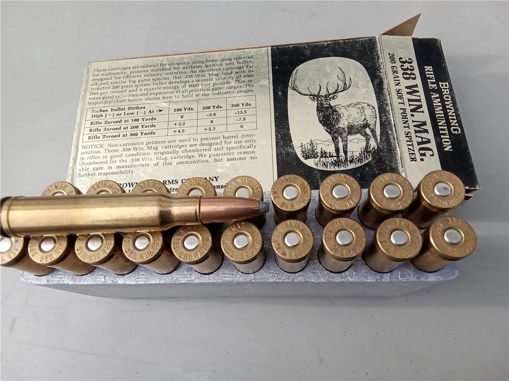 Vintage Browning 338 Win.Mag 200 gr. SP Spitzer ammo-img-1