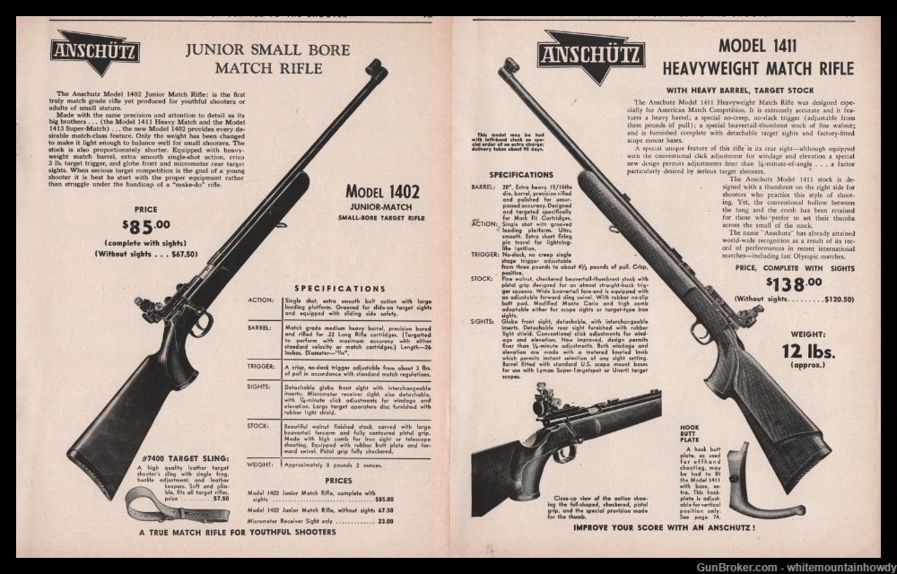 1962 ANSCHUTZ Rifle 2 AD LOT Model 1402 and 1411 Heavyweight Match-img-0