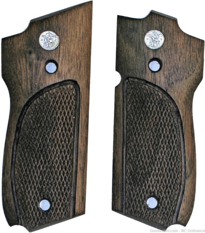 Smith & Wesson Models 39, 52, 439, 539 & 639 Auto Walnut Grips, Checkered-img-0