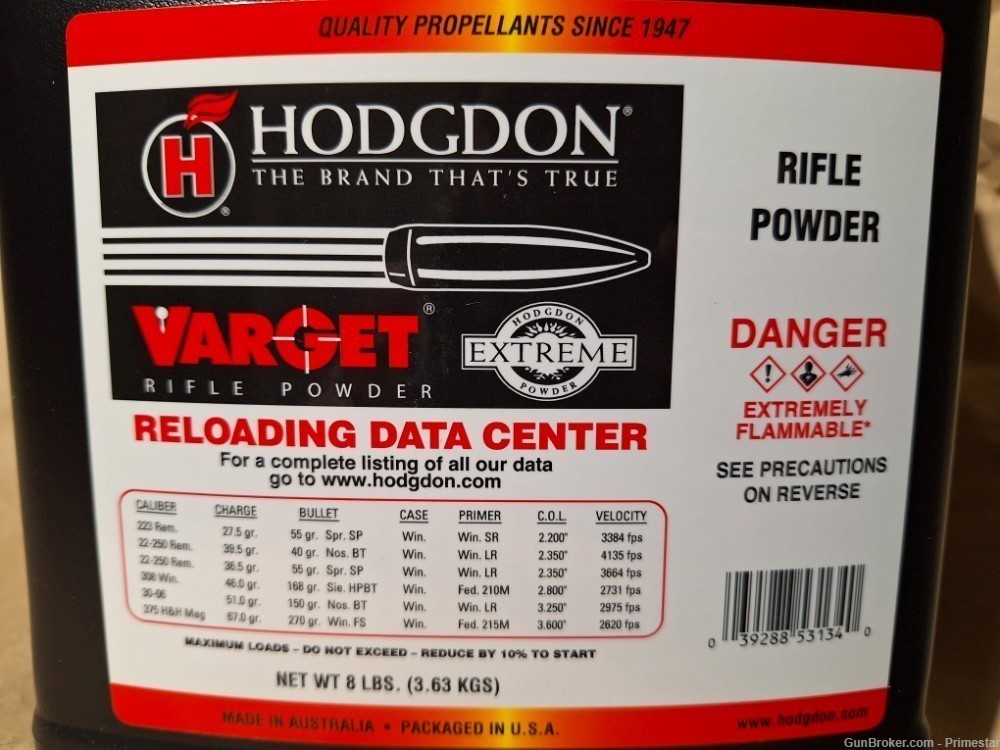 VARGET 8LBS jug smokeless gun powder Hodgdon rifle reloading 223 556 308-img-1