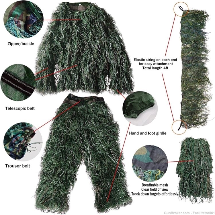 Camouflage Ghillie Suit Tactical Hunting Clothes Sniper (L/XL)-img-5