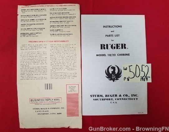 Orig Ruger 10/22 Carbine Owners Instruction Manual 1969-img-0