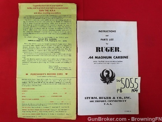 Orig Ruger .44 Magnum Carbine Owners Manual 1974-img-0