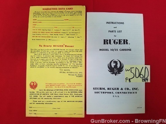 Orig Ruger 10/22 Carbine Owners Manual 1969-img-0