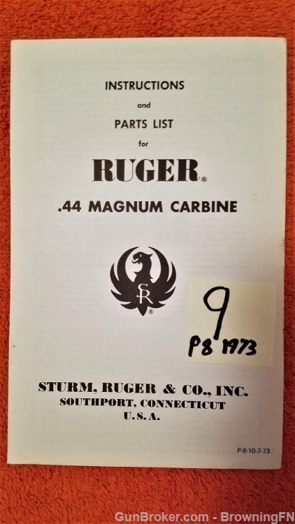 Original Ruger .44 Magnum Carbine Owners Manual 1973-img-0