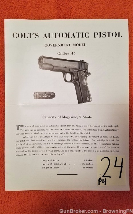 Original Colt .45 Government Model Owners Instruction Manual-img-0